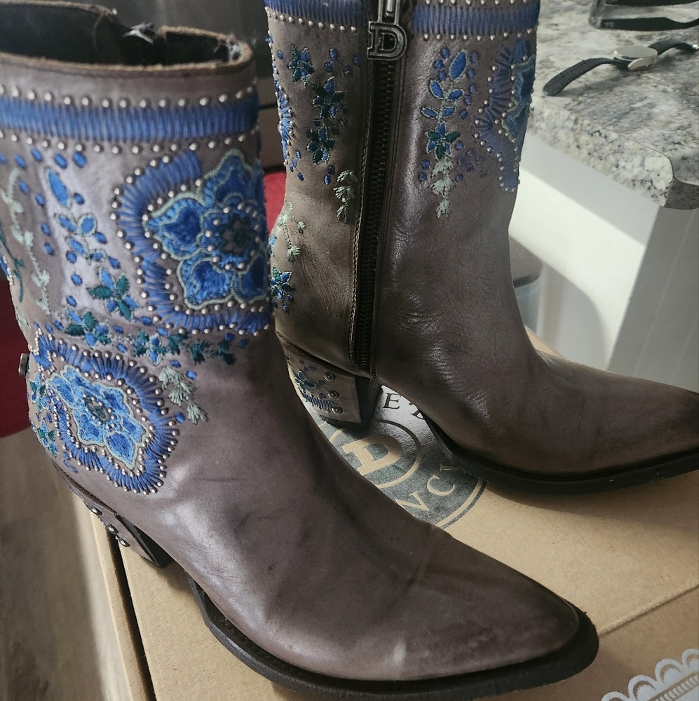 Old Gringo Blue and Gray Embroidered Ankle Boots Double D Ranch